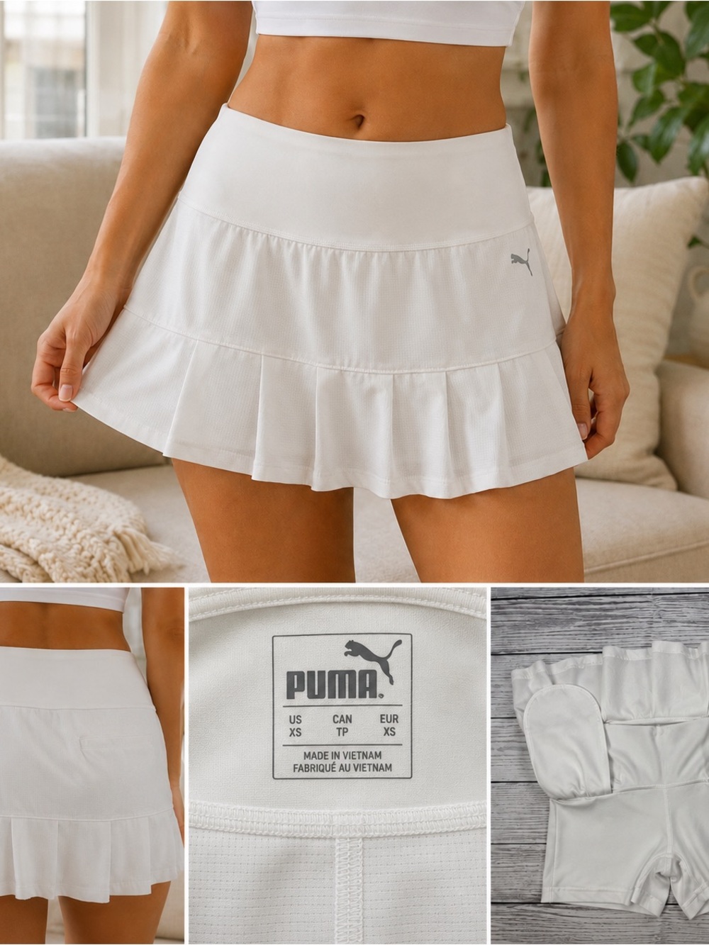 PUMA White Athletic Tennis Golf Skort Skirt with Built-In Shorts Size XS